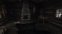 Al fondo puede verse una chimenea junto a una mesa.