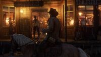 Arthur kijkt naar een saloon