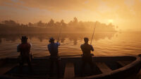 From left to right, Dutch, Arthur and Hosea Matthews fishing