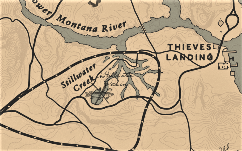 Red Dead Online Tesoro del pantano de Bluewater / Bluewater Marsh Treasure  Map Location 