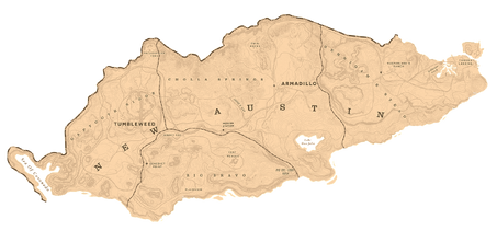 A map showing the shape and the borders of New Austin