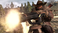 Ugly Chris firing the Gatling in Redemption Multiplayer