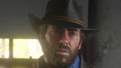 Arthur Morgan enjoying his early morning cup of coffee. (The beard is a  small ode to the late great Lemmy. Legendary Vocalist and icon of  Motörhead) : r/reddeadredemption