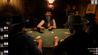 Arthur and three other men playing Blackjack.