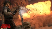 Marston shoots explosives with his rifle.