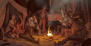 Concept art for the Van der Linde gang. Bill, Javier, and Karen appear to be present in the photo.