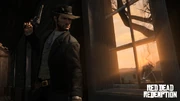 Marston taking cover, wielding his Cattleman Revolver.