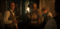 Strauss telling Dutch about Sadie and Charles finding a new camp for the gang in "Fleeting Joy"