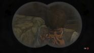 Jack playing Harmonica seen through a binoculars.