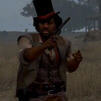 A panicking Rufus fighting off the undead near Warthington Ranch.