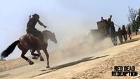 John Marston pursuing a wagon on horseback