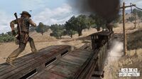 Marston on top of a train