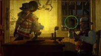 Though difficult to see, Ayauhtéotl appears at the window during Marston's conversation with Leigh Johnson in the side-mission "Dinner for Two".