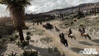 The Mexican Army rides through the desert.