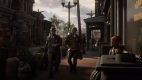 Pinkertons walking down Main Street in Blackwater in the Official Gameplay Trailer