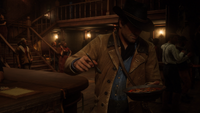 Arthur in a saloon eating Beef Stew.