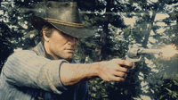 Arthur Morgan holding cattleman revolver RDR2