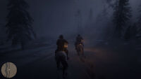 Dutch and Arthur in the midst of a raging blizzard