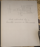 John's drawing: "Got attacked by a horrible woman in the woods"