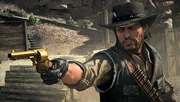 Marston aiming his golden Cattleman Revolver.