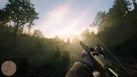 Arthur using a carbine in First Person mode.
