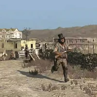 Rufus running away from Tumbleweed.