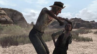 "Shut up, Marston! I wanna cut into a bonafide man's flesh. Ain't never cut into a live one before!"