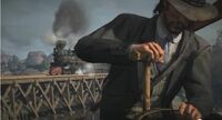 Marston about to sabotage a train