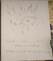 John's drawing: "Found a meteor, I think they are called. Glad it did not land on me."