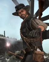 John Marston holding a piece of dynamite with a lit fuse.