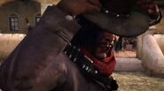 Mateo Clisante mettant le chapeau de John Marston.