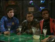  celebrate surviving the battle with their future selves with  in the excised original ending to the episode