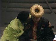Lister wearing the Holy Doughnut Hat ("Waiting for God")