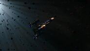 The adrift SS Nautilus dangerously close to a Class C asteroid storm ("Officer Rimmer", Series XI)