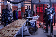 Aboard SS Vespasian, Lister is turned into a mechanoid by the MILFs and forced to make thousands of sugar puff sandwiches ("Siliconia", Series XII)
