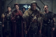 Count Ludo (in the red finery second from left) with feral cat henchman (Rodon at the forefront) onboard Iron Star