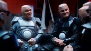Chairbot Excalibur (right) and Kryten (left) attend the group therapy session