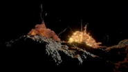 The flagship crashes into an asteroid