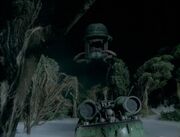 "" looms over  trapped in the swamp