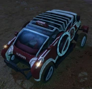 A civilian SUV with taxicab lights and livery on the roadside in Oasis, with Alec Mason behind the wheel.