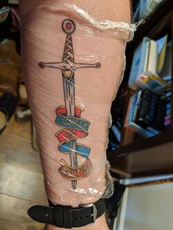 Leg tattoo I got of Finns Demon sword favorite tattoo evar  r adventuretime