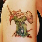 Dave's Matthias, inspired by Redwall cover; artwork by Nickhole Arcade, Stellar Door Tattoo, Turnwater, WA.
