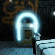 The jukebox getting sprayed with the Spray Bottle.