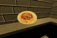 The pixelated spaghetti inside McAwesome.