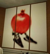 A low quality image of a pomegramate wearing shoes.