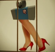 A classic Roblox avatar with long legs and high heels.