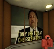 A man in a suit with a caption saying that, "TONY USE TO EAT CHEESEBURGERS".