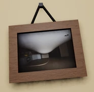 A painting depicting a room with a sunken ceiling.