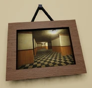 A painting showing a building with checkered tile floor and two-toned walls that seems to be in Garry’s Mod.