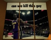 A boxing fighter pointing downwards with caption that says "can we kill this guy".